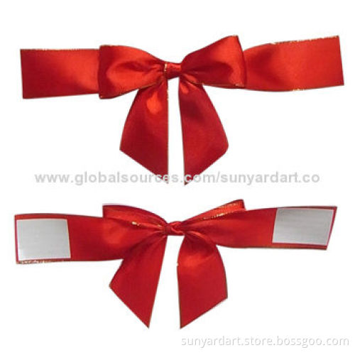 Satin ribbon pretied ribbon with ribbon band and adhesive tape, red colorNew